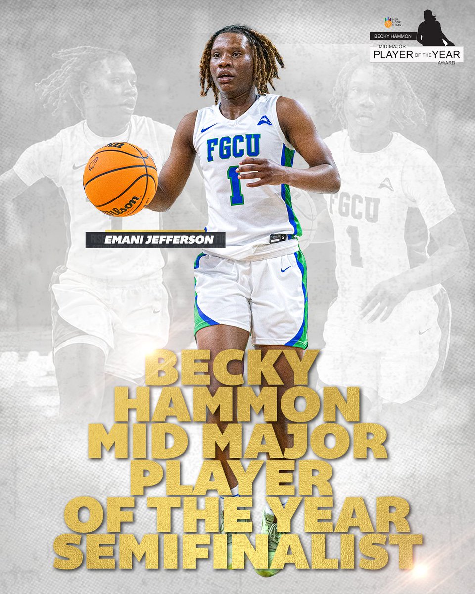 ASUNSports's tweet photo. 𝗕𝗲𝗰𝗸𝘆 𝗛𝗮𝗺𝗺𝗼𝗻 𝗠𝗶𝗱-𝗠𝗮𝗷𝗼𝗿 𝗣𝗹𝗮𝘆𝗲𝗿 𝗼𝗳 𝘁𝗵𝗲 𝗬𝗲𝗮𝗿 𝗦𝗲𝗺𝗶𝗳𝗶𝗻𝗮𝗹𝗶𝘀𝘁💯🏀

Congratulations to @FGCU_WBB's Emani Jefferson on being 1️⃣ of 1️⃣0️⃣ semifinalists for the 2024 Becky Hammon Mid-Major Player of the Year Award! 👏

#ASUNBuilt | #WingsUp 🤙 https://t.co/oHSdQ97L0Q