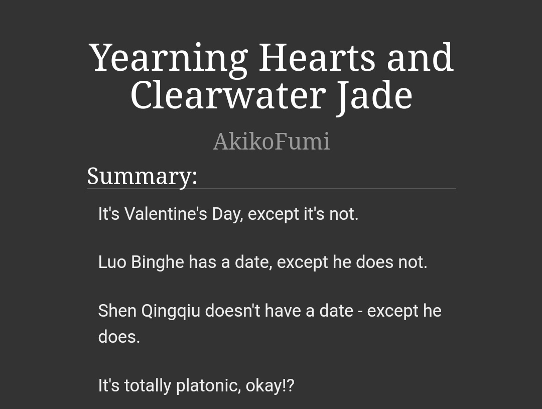 Happy Valentine's  Day, #Liushen nation!!!! ❤️ 'Yearning Hearts and Clearwater Jade' by AkikoFumi - 人渣反派自救系统 - 墨香铜臭 | The Scum Villain's Self... archiveofourown.org/works/53785423 via @ao3org #SVSSS