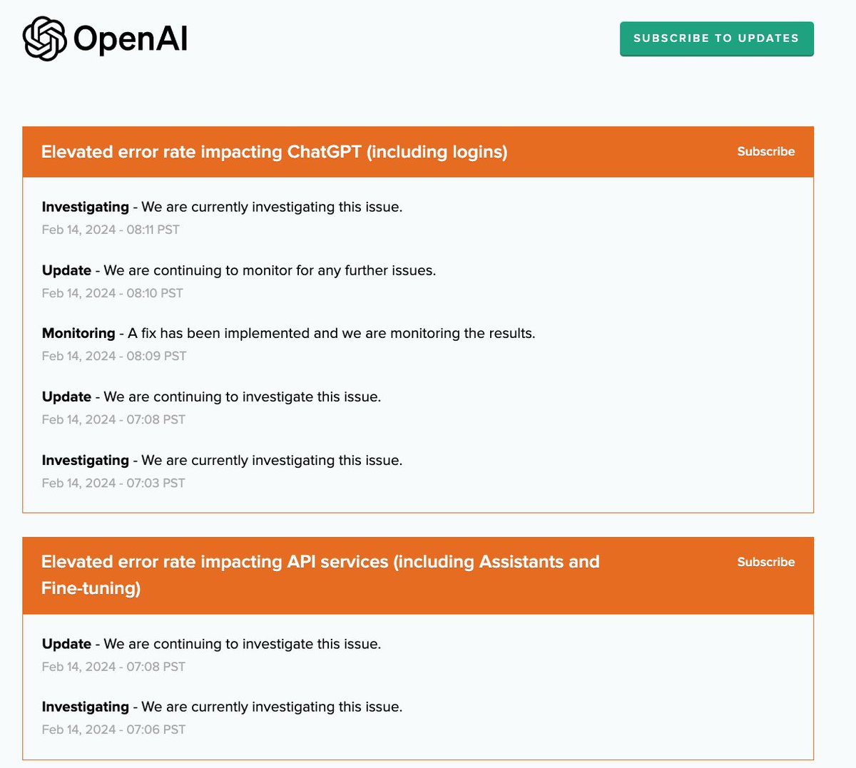 I wonder how many Gen AI products have stopped working thanks to <a href="/OpenAI/">OpenAI</a>'s outage.🧐 status.openai.com
