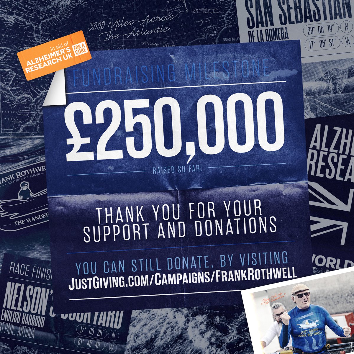 OfficialOAFC's tweet photo. 🙌 £250,000!! 🙌

A fantastic milestone in Frank's amazing fundraising as he enters what should be his final 24 hours at sea.

Donate here 👉 https://t.co/2Unvc3DhST

@Frank_Rothwell | @AlzResearchUK | #oafc https://t.co/AqbECokqbY