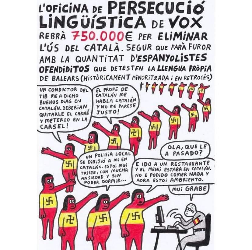 Pepsina_Mataro's tweet photo. Es veu que Vox Manacor ha denunciat aquesta vinyeta d'una il·lustradora mallorquina, la Lluïsa Febrer, i es important compartir-la 😁

Vinga! Vinga! Tothom a compartit‼️
⭐❤️⭐❤️⭐❤️⭐❤️⭐ https://t.co/CobmbP4YIG