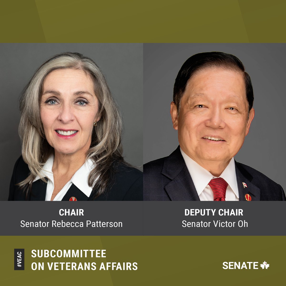 SenateCA's tweet photo. The chair of the Senate subcommittee on Veterans Affairs is @SenRPatterson and the deputy chair is @SenatorVictorOh: https://t.co/hJN1SiPSoZ
#SenCA #VEAC #CdnPoli https://t.co/mC3VATKGIi
