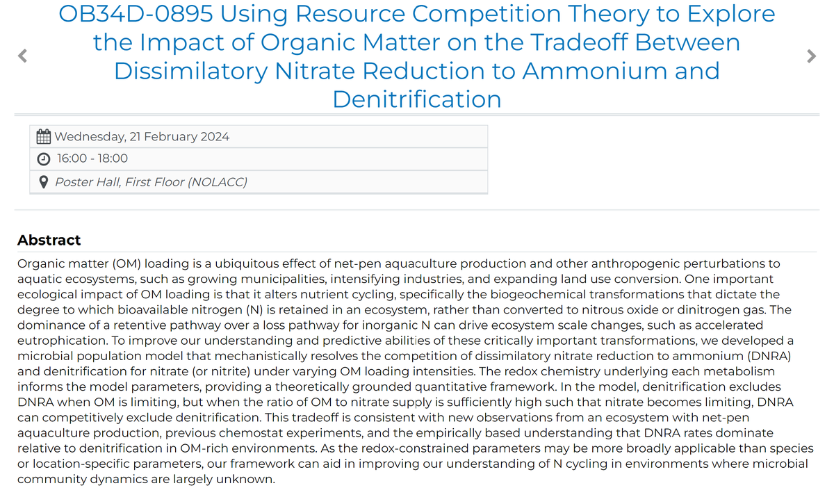 Jemma Fadum, PhD (@biogeojem) on Twitter photo During my prelims, <a href="/kcwrighton/">Kelly Wrighton</a> asked me 'why would a bug do DNRA instead of denitrification?' and I didn't have an answer.
Four years later, I'm excited to finally have an answer and to share it next week at #OSM24. During my prelims, <a href="/kcwrighton/">Kelly Wrighton</a> asked me 'why would a bug do DNRA instead of denitrification?' and I didn't have an answer.
Four years later, I'm excited to finally have an answer and to share it next week at #OSM24.