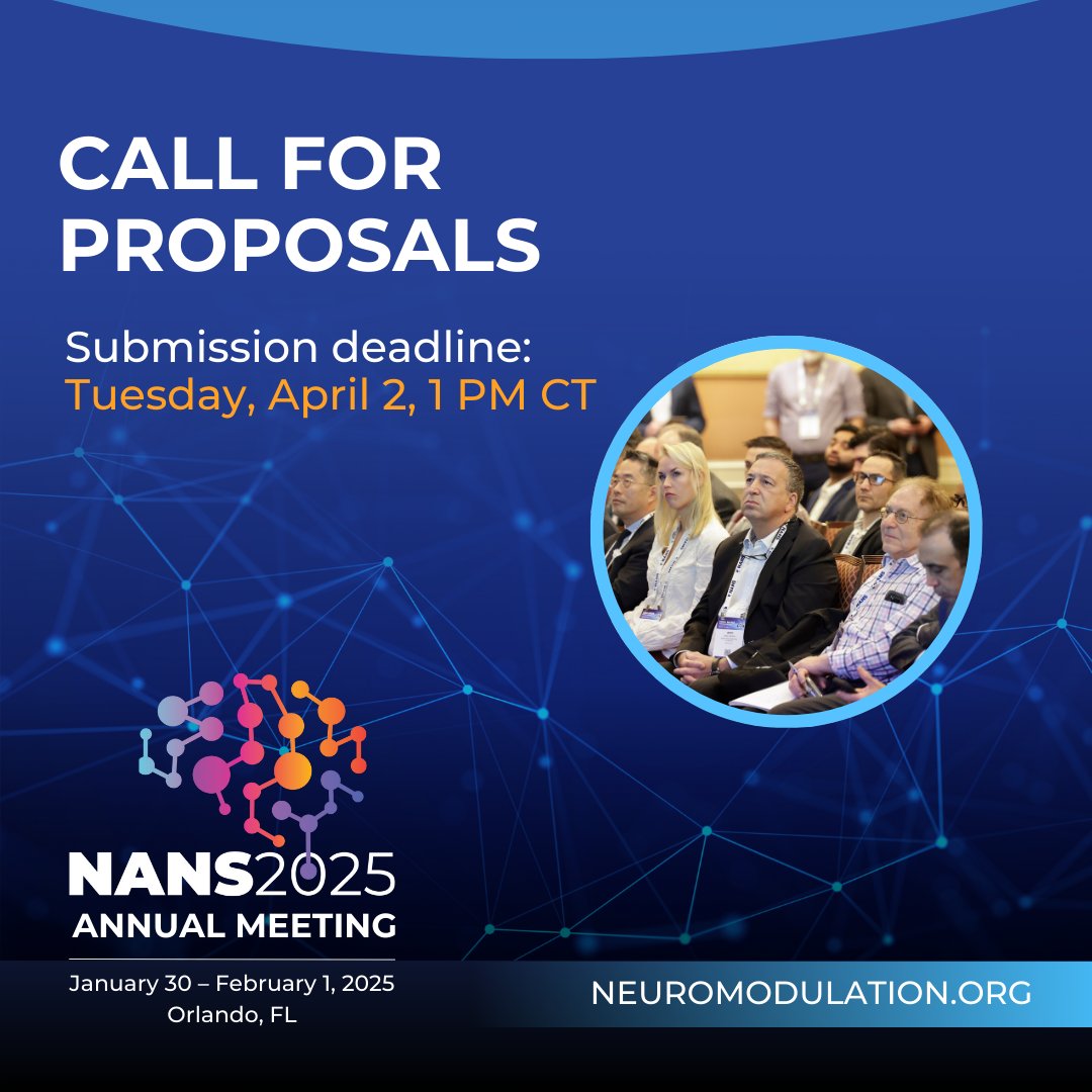 We’re now accepting proposals for education sessions! New for #NANS25: bringing diverse perspectives and more specialized knowledge to the field. Check the guidelines on who is eligible to submit a proposal. Learn more: bit.ly/3OGK8S4 #callforproposals #neuromodulation