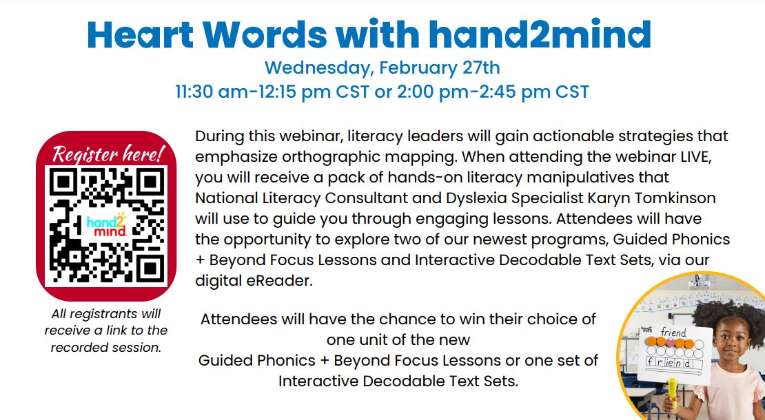 kimjhand2mind's tweet photo. Join National Literacy Consultant Karyn Tomkinson as we serve up a LOVEly time for Literacy Leaders!  This session will alter strategies around rote memorization and shift emphasis towards orthographic mapping with a focus on heart words.
https://t.co/63XcjTp3d3 https://t.co/tkc7xg7wov
