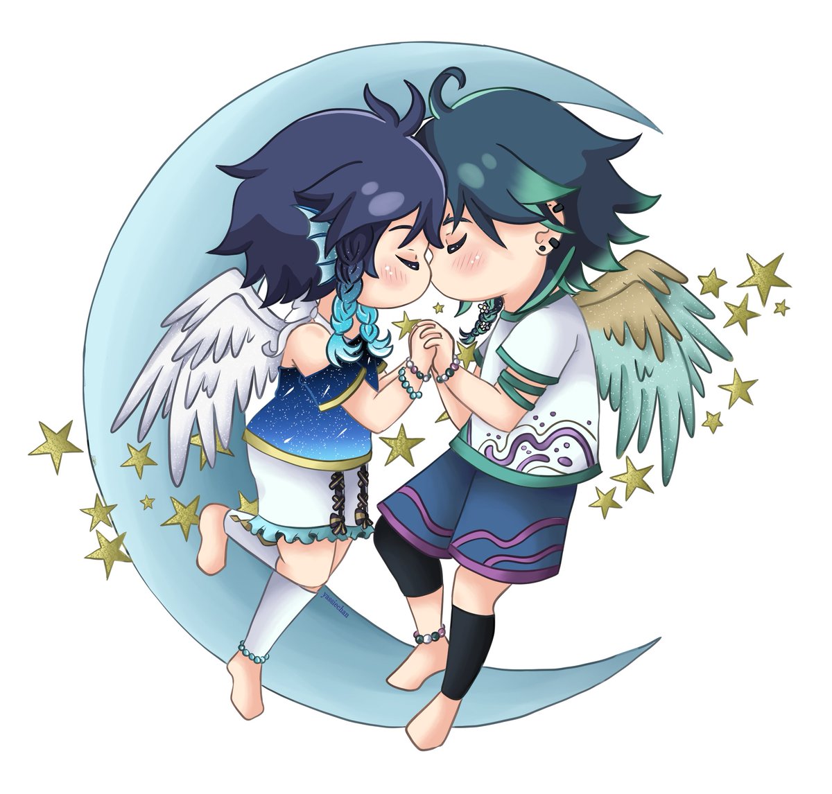 I'm not very good at digital yet (still learning) 😅 but I still wanted to take a little Valentine's Day picture with my two favorite ones. ☺️
and also my AU and my outfits that I designed for them both. 😊

#xiaoven #xiao #venti