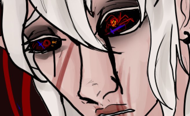 Pyr0latry's tweet photo. Beware that if you Gaze into the Void, It may look back. And you wont like what it shows you.

#Zalgo #WhiteRaven #championofzalgo #creepypasta #void #oc #medibang #darkfantasy #horror  #Creepypastaoc https://t.co/tGKrf4AwCL
