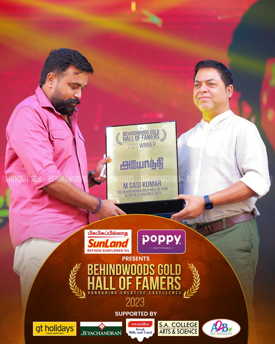 Honoring Sasikumar as The Behindwoods Gold Hall Of Fame Lead Actor 2023 - #Ayothi🔥 @SasikumarDir #poppymattress #gtholidaysin #jeyachandrantextiles #a2bofficial #viscomsacas #ktvhealthfood #BehindwoodsGoldHallOfFame #BGHF2024 #BehindwoodsAwards