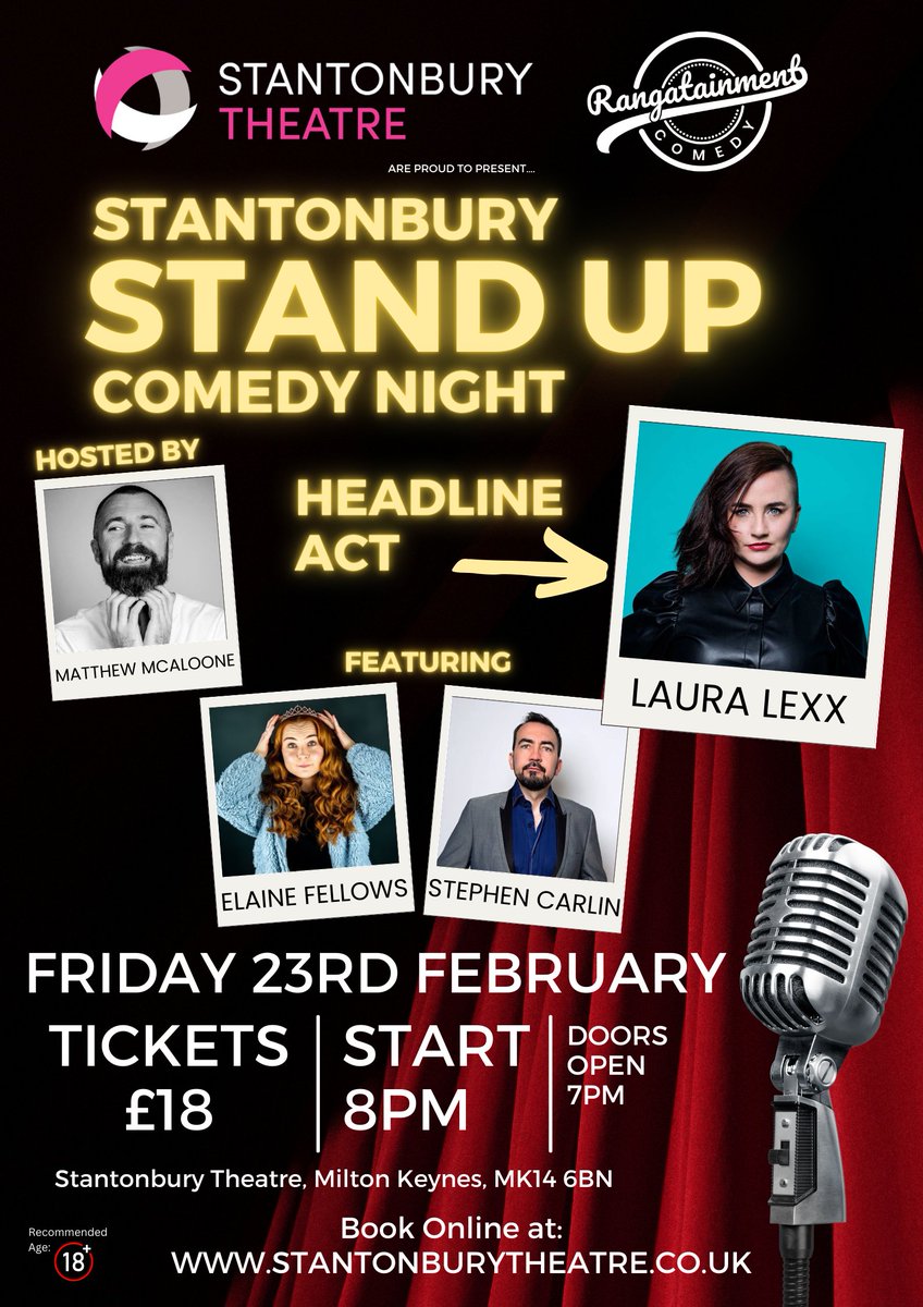 Join our host, @mmcaofficial and headliner @lauralexx for an evening of raucous comedy and witty humour with this splendid line-up with @mrstephencarlin and up-and-coming comic @elainefellows_, don't miss out! 🎶 Stantonbury Stand-Up! 📅 Fri 23 Feb, 8pm 🎟️ stantonburytheatre.ticketsolve.com/ticketbooth/sh…