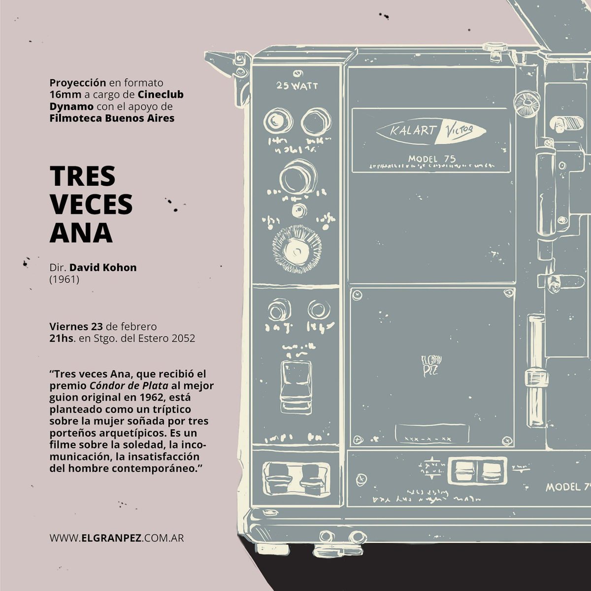 Viernes 23/02 hay proyección en 16mm a cargo de Cineclub Dynamo con la colaboración de Filmoteca Buenos Aires