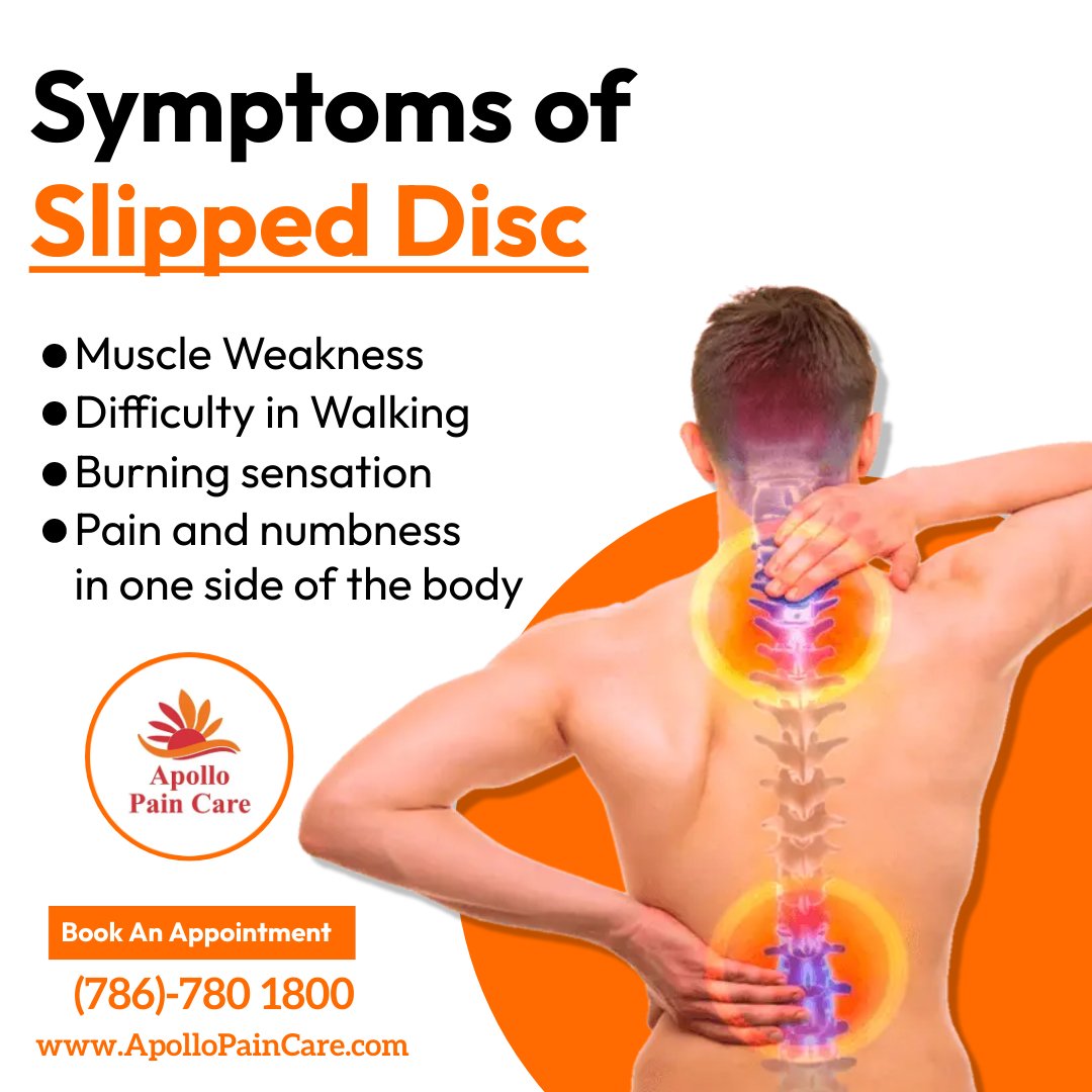 ApolloPaincare's tweet photo. Symptoms of slipped disc 
✓muscle weakness ✓Difficulty in walking 
#backpain #backpaintreatment #spinepain #backpainspecialist #kneepain #kneepaintreatment #kneepainrelief  #paincareclinic
📞Phone – 786.780.1800
🌍Website – https://t.co/sSyGGjJXKL https://t.co/e80IVeRD0f