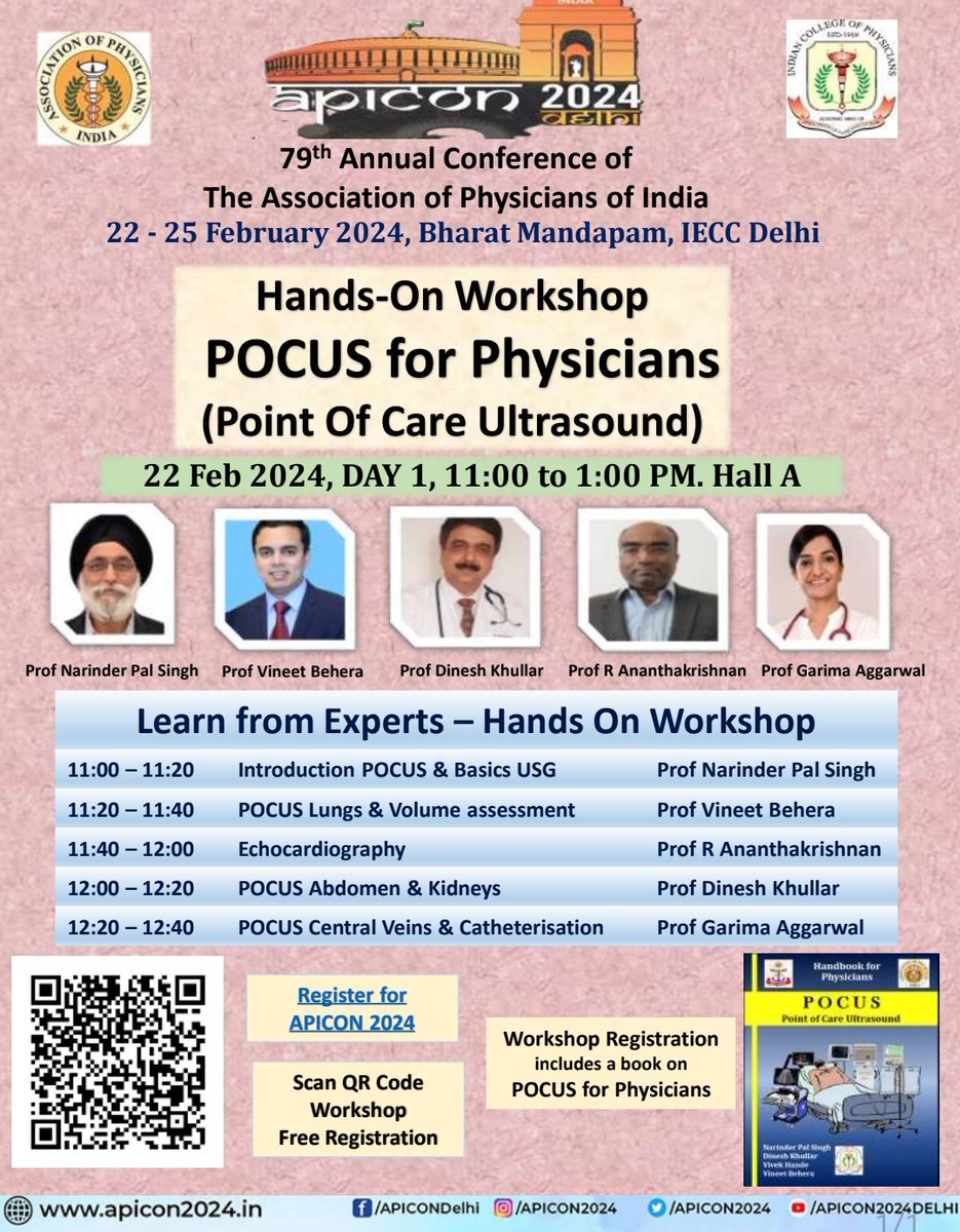 Dont miss the interesting #POCUS #HandsOnWorkshop at #APICON24 on 22 Feb 24 1100hrs #BharatMandapam #NewDelhi 🔥Limited seats - Register now at apicon2024.in @apiindia_ @Apicon2024 @2023Apicon @AskDrShashank @drgswander @POCUSAcademy @NephroP @isn_india @IMAIndiaOrg