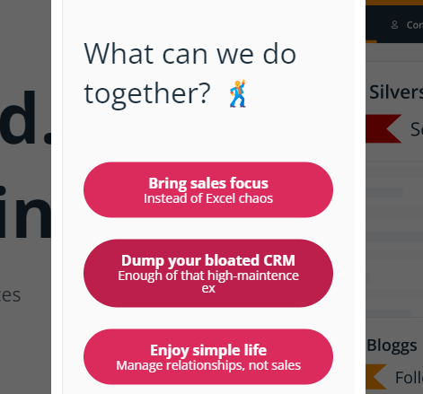 We've had a busy Valentine's Day at OnePageCRM 💕
Normally, dating and B2B Sales software wouldn't mix, but we've dared to differ.
Today we launched a fun "Are we a match?" 😍 widget!
A delicate balance between Tinder and choosing the right CRM partner😉
onepagecrm.com/?quiz=true/
