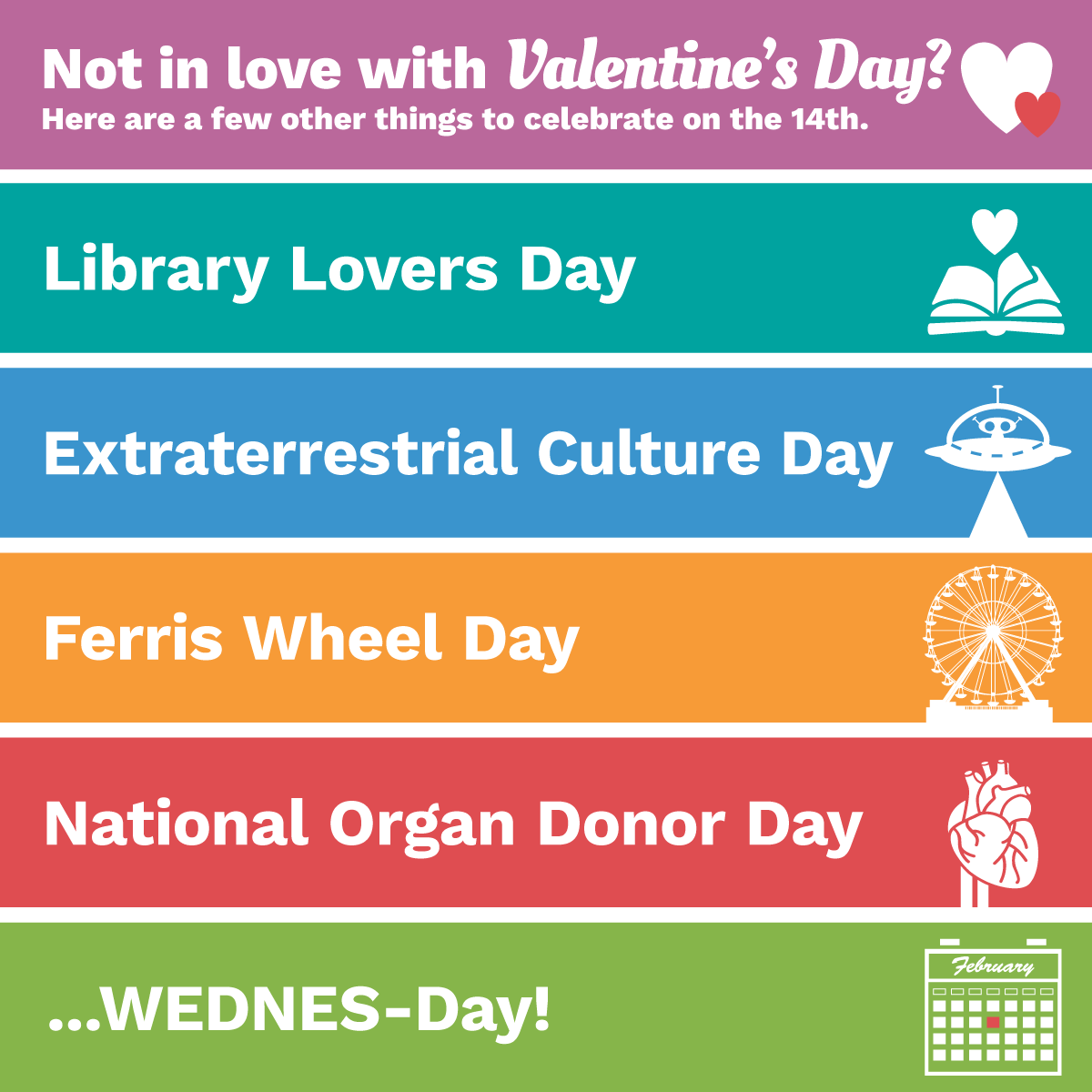 For those of you who DON’T love #ValentinesDay, here are a few other fun things to celebrate today! 💙🙃