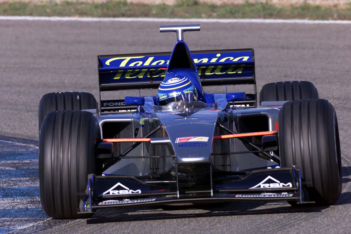 Norberto Fontana. Minardi M01 Ford V10 during a test session at Jerez 1999. #F1