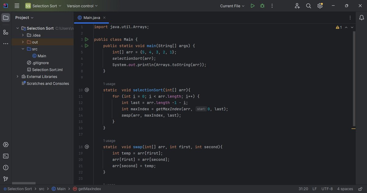 naveen_kumar178's tweet image. 🚀 Round 2️⃣
Day 24 of #100DaysOfCode Challenge 🚀
✨ Today's Progress:
🔢 Explored Selection Sort algorithm in Java for efficient data sorting 🛠️
🔄 Revised Bubble Sort to strengthen understanding of sorting techniques 💻🔍
#JavaProgramming #SortingAlgorithms