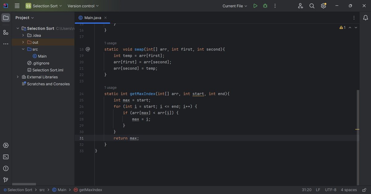 naveen_kumar178's tweet image. 🚀 Round 2️⃣
Day 24 of #100DaysOfCode Challenge 🚀
✨ Today's Progress:
🔢 Explored Selection Sort algorithm in Java for efficient data sorting 🛠️
🔄 Revised Bubble Sort to strengthen understanding of sorting techniques 💻🔍
#JavaProgramming #SortingAlgorithms