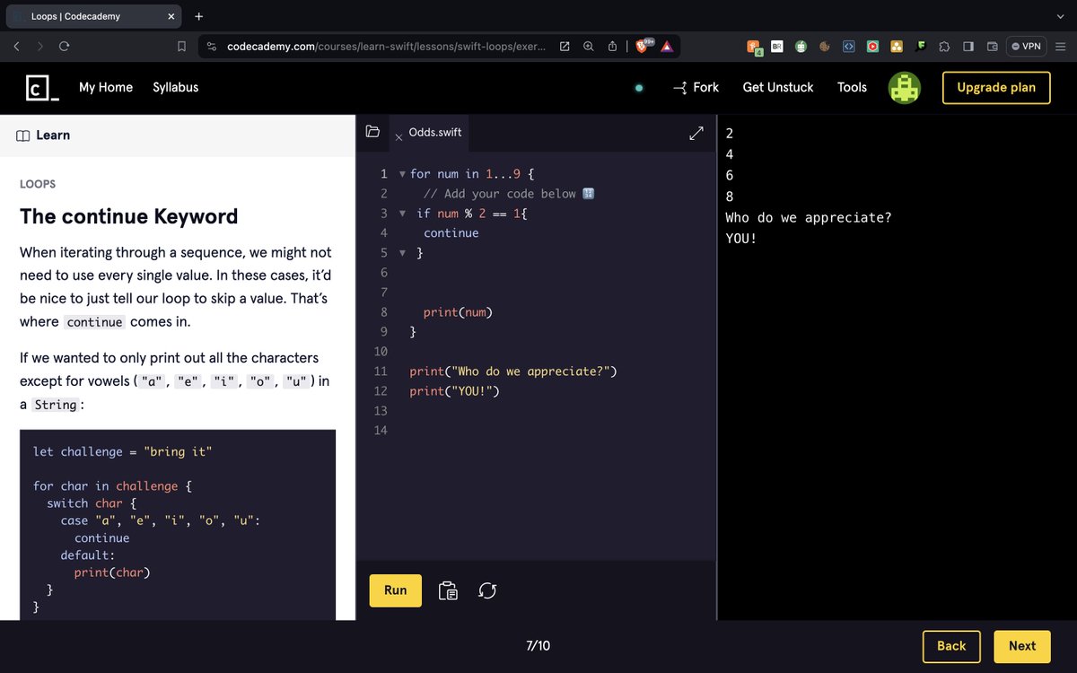 bhushcodes's tweet image. ๐ Day 115 of #100DaysOfCode:
Explored advanced Swift techniques today! ๐ถโโ๏ธ Learned Using Underscore, The continue Keyword enhancing my coding finesse. ๐ป๐ฏ Excited to apply these tricks in my projects! #SwiftProgramming ๐