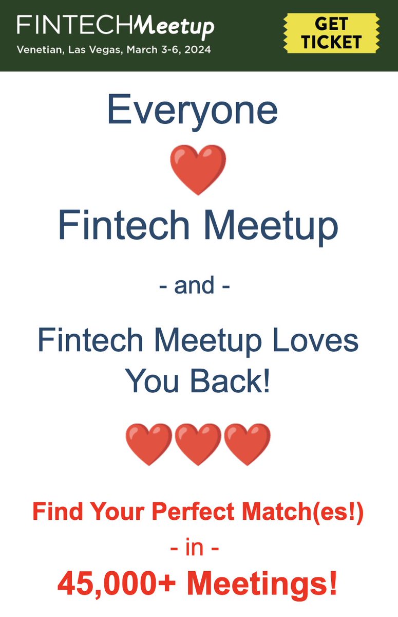 Right now, 4,000+ fintechers are making 150,000+ requests to meet. The result? 45,000+ incredible on-site meetings at @FintechMeetup ! It's the reason why everyone from #fintech, #banking, #payments and #lending is at the new, big Q1 event that's been described as 'the best…