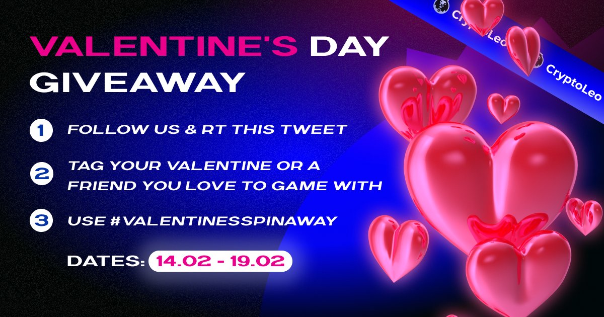 cryptoleocasino's tweet photo. 🎉Valentine's #Giveaway! Win 30 Free #Spins🎉
Join and win in our special giveaway!💞
To Enter:
1️⃣Follow us & RT this tweet
2️⃣Tag your 3 friends
3️⃣Use #Cryptoleo
📅Dates: 14.02 - 19.02
Spread the love & win!❤️🎰
#CasinoGiveaway #CasinoAction #bitcoincasino https://t.co/9eYKaq77wS