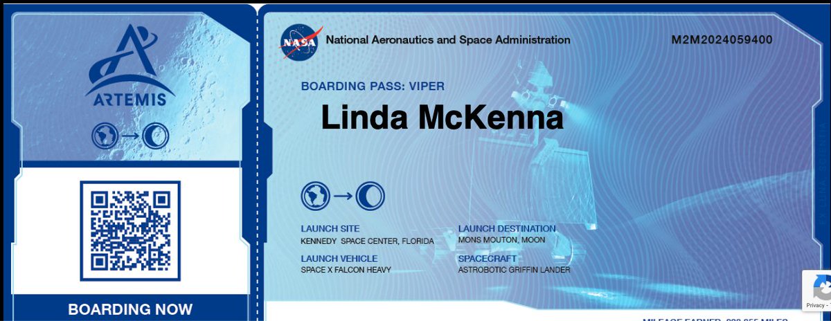 Here's my boarding pass! #Moon #Viper #Moon2Mars #LunarSouthPole #NASA #BoardingPass #Artemis #SpaceX