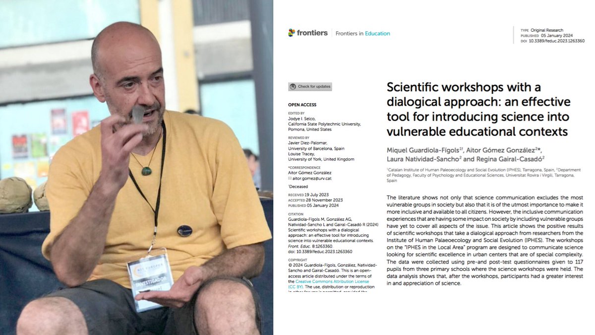 📢PAPER! The IPHES in Schools project in vulnerable educational contexts has positive results, increasing interest in science and prevent school failure

🖤 Posthumous work of our friend and colleague Miquel Guardiola. His legacy will last forever

🔗Link bit.ly/42DAGVA