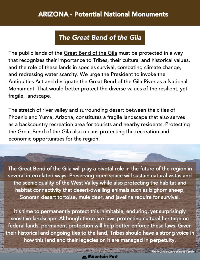 Potential new national monument in Arizona! It’s time to permanently protect the inimitable, enduring, yet surprisingly sensitive landscape-The Great Bend of the Gila (@RspctGreatBend).

#MonumentsForAll #GreatBendOfTheGila 

Read @themountainpact report: bit.ly/TMPmonuments24