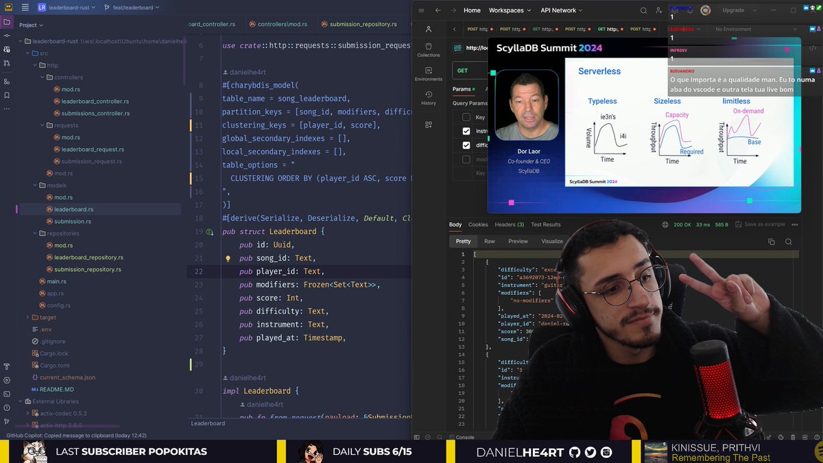 danielhe4rt's tweet image. Improving my Rust ScyllaDB project while watching ScyllaDB Summit with my viewers on Twitch! 
#scylladb #database #livecoding