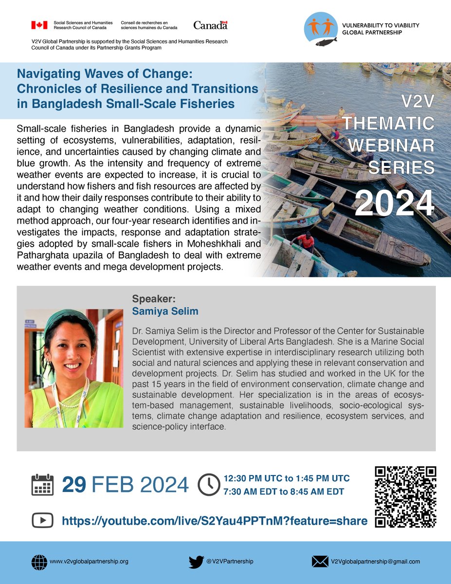 SAVE THE DATE! #ThematicWebinar #SSF 📢Navigating Waves of Change: Chronicles of Resilience and Transitions in Bangladesh Small-Scale Fisheries 🎙️Speaker: Dr. Samiya Selim 🗓️Feb 29, 2024 (Thursday) ⏰12:30 PM UTC to 1:45 PM UTC📷▶️youtube.com/live/S2Yau4PPT…