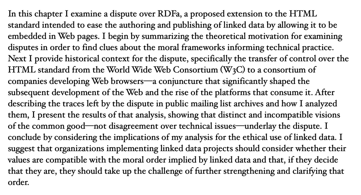 I have a chapter on “Worlds in conflict: a dispute over embedding linked data in web pages” in the new edited volume from <a href="/LibJuicePress/">Library Juice Press</a> on Ethics and Linked Data.

About the volume:
litwinbooks.com/books/ethics-i…

Preprint:
aeshin.org/writing/#rdfa-…