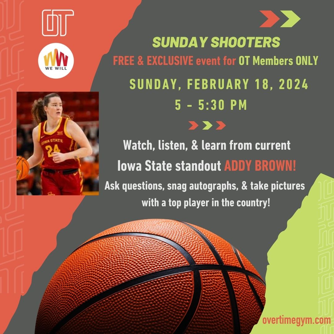 OT MEMBERS, Sunday is almost here‼️

Join us, along with @WeWillCllective in the gym as @Addy_Brown24 with @CycloneWBB takes the court providing her expertise on how to train on your own, with & without the shooting gun. #wecantwait

Membership info👉 overtimegym.com