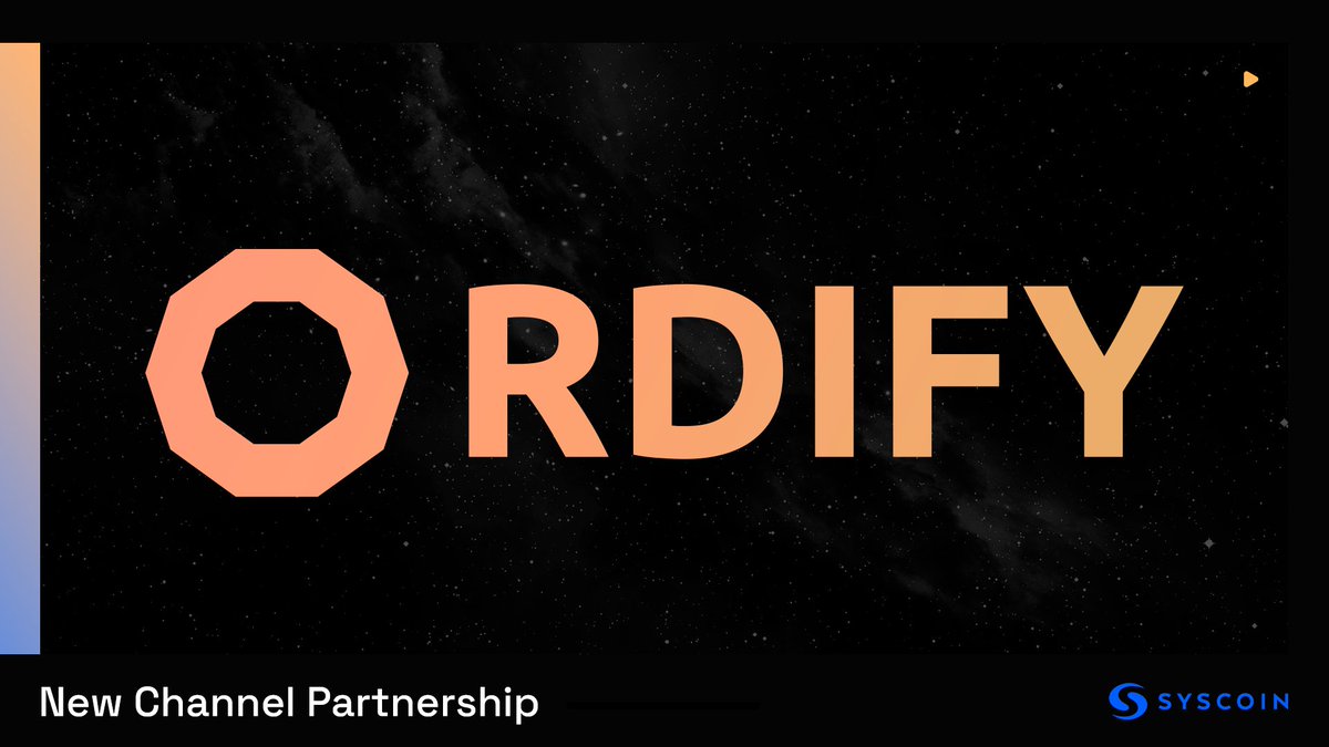 syscoin's tweet photo. 🤝 Announcement: #Syscoin has entered into a channel partnership with @OrdifyWorld!

This partnership helps establish a deal flow for projects into #Ordify's suite of products, including their launchpad, further expanding the $SYS &amp; #Rollux ecosystems on Bitcoin.

@RolluxL2 #BTC https://t.co/Gb5PWl7QAP