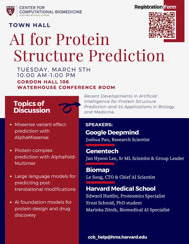 I'm looking forward to speaking at this @harvardmed Center for Computational Biomedicine meeting on protein structure prediction! I'll be talking about integrating AlphaFold structural predictions with @HMSBioPlex to dramatically improve our understanding of the interactome.