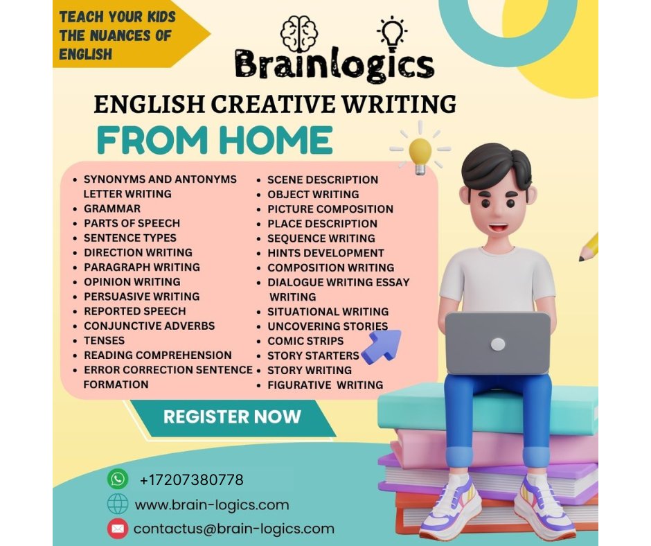 branlogics's tweet image. When creative thoughts can come to early age, why not creative writing?
Help your child learn how to convert their thoughts into word.
#creativewriting #creativewriters #creativewritingforkids #creativewritingcourse #storywriting#figurativewriting #grammarmaters #onlinecourses