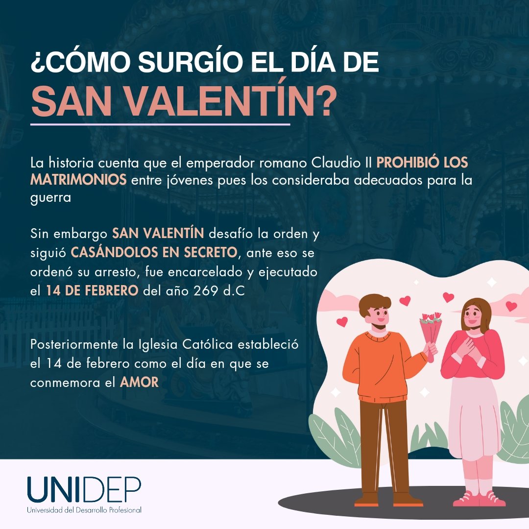 El 14 de febrero es una fecha marcada entre corazones en nuestro calendario, pero ¿Conoces el origen del día de los enamorados? Aquí te lo contamos 👇🏼💞

#UNIDEP #ValentinesDay #14deFebrero #SanValentin #diadelosenamorados #FelizMiercoles #AmorEs