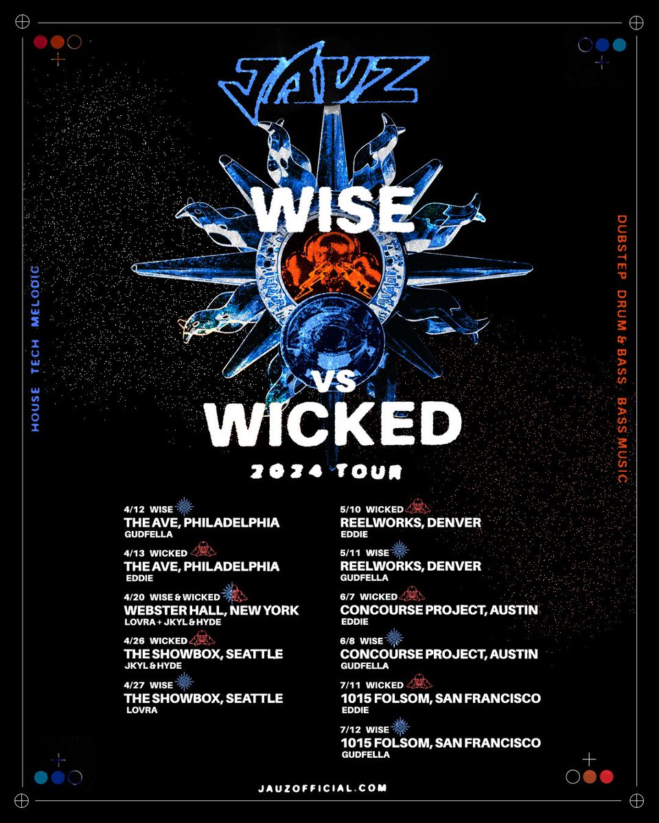 We’re back baby 😈 the Wise vs Wicked takeover continues with some very special shows in some of my favorite cities to play shows in. Can’t wait for y’all to see what we have in store!! Tickets live 9 AM PST at jauzofficial.com/tour