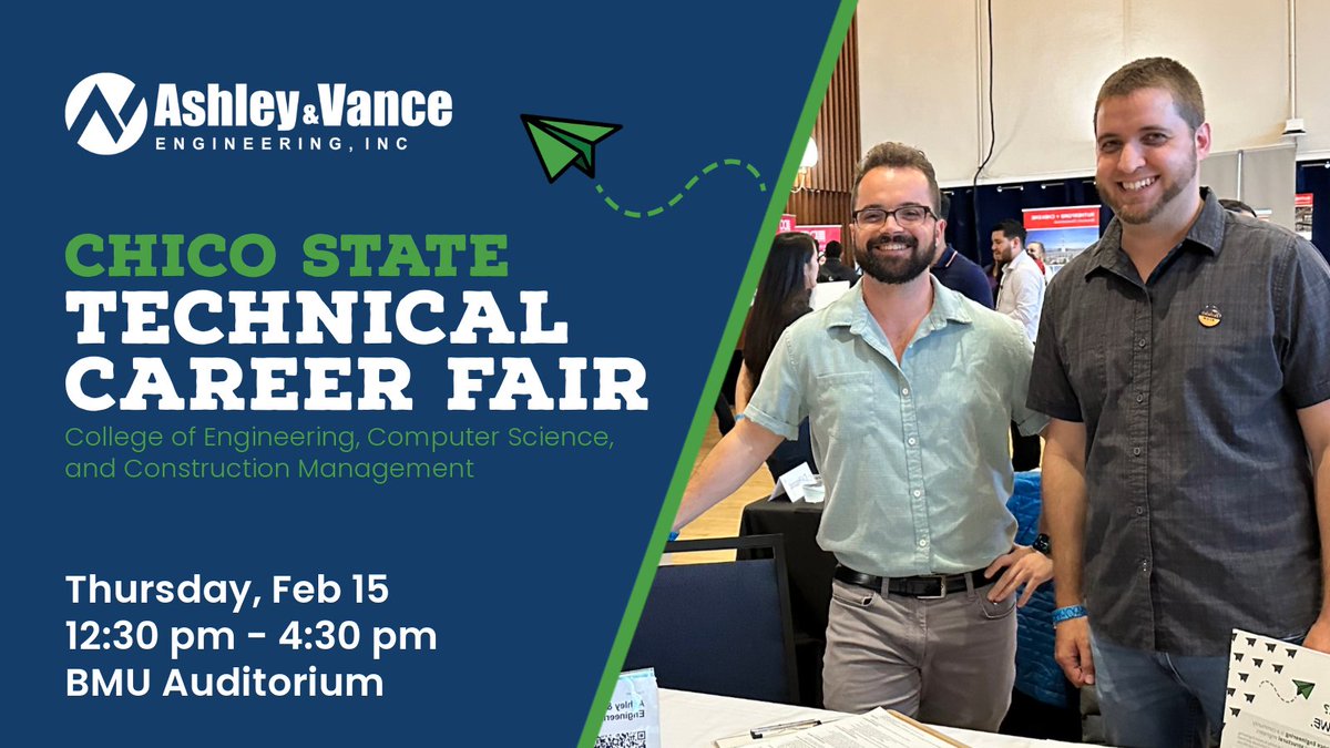 Ashley & Vance Engineering (@ashleyvanceengr) on Twitter photo Hey, <a href="/ChicoState/">Chico State</a>! See us at the Spring 2024 Technical Career Fair tomorrow and get the scoop on all our current job openings. We'll see you there! #ChicoState #newjob #careerfair #structuralengineer #civilengineer Hey, <a href="/ChicoState/">Chico State</a>! See us at the Spring 2024 Technical Career Fair tomorrow and get the scoop on all our current job openings. We'll see you there! #ChicoState #newjob #careerfair #structuralengineer #civilengineer