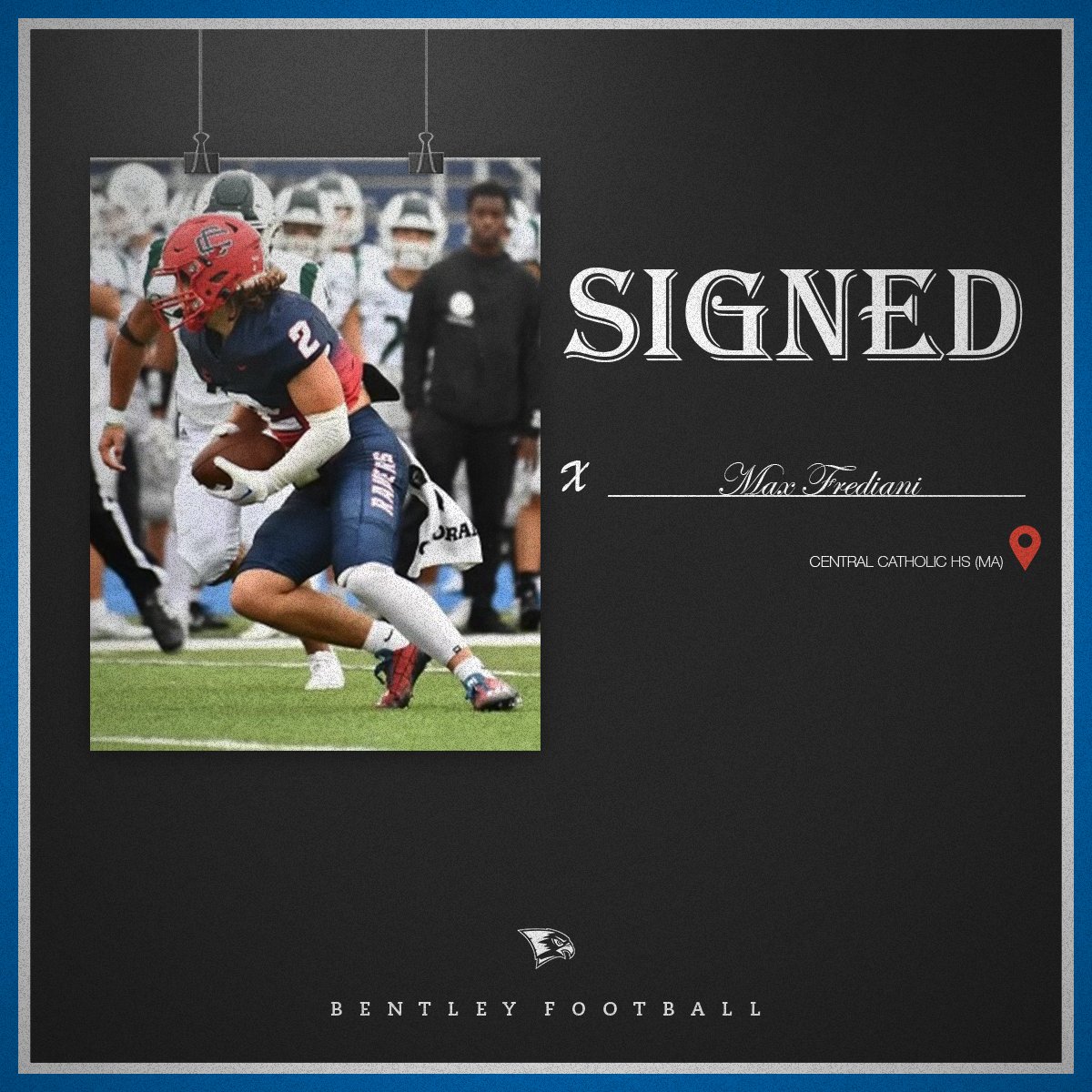 ✍️𝓢𝓲𝓰𝓷𝓮𝓭!            

 Max Frediani | <a href="/max_frediani/">Max Frediani</a>

🔵Central Catholic (MA)  
⚫️Wide Receiver
⚪️1st Team All-MVC
 
#FLIGHT | #NSD24