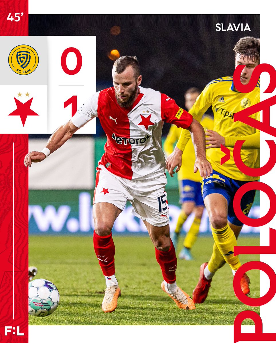 slavia_eng's tweet photo. ⏱️ HALF-TIME | Narrow lead at the break! Mojmír Chytil gave us lead in the added time of the opening half after Ševčík's set piece! #fczsla https://t.co/fiXToy7j8B