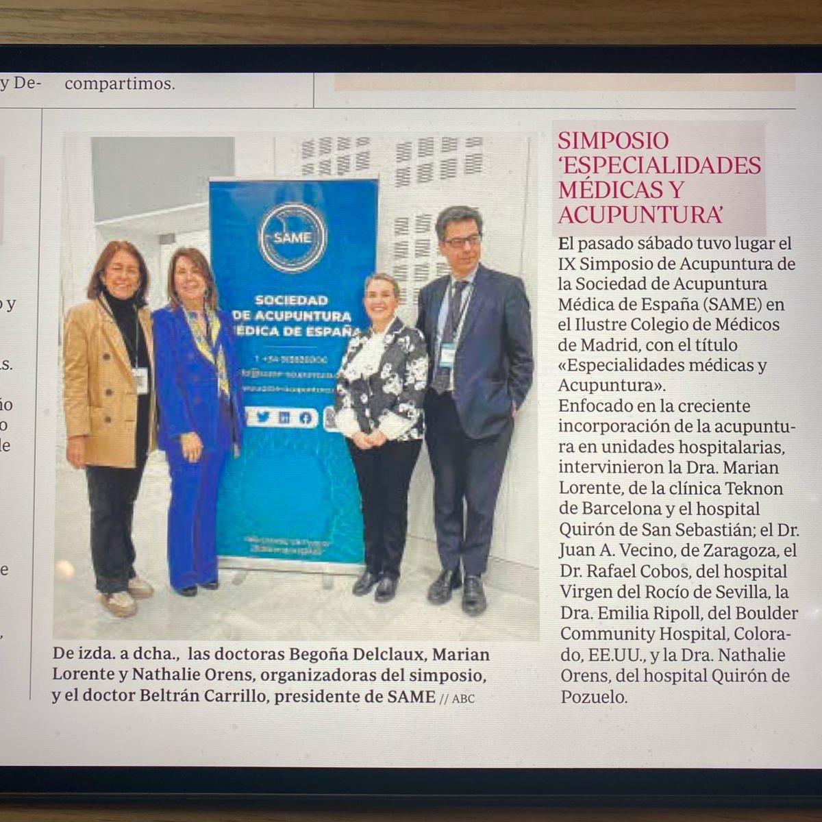 ABC ha publicado el IX SIMPOSIO DE ACUPUNTURA de <a href="/SameEspana/">SAME - Sociedad de Acupuntura Médica de España</a> en el <a href="/Icomem_Oficial/">ICOMEM</a> el pasado sábado
con ponencias sobre el uso de la Acupuntura en la consultas y hospitales en especialidades como Ginecología, Oncología, Dolor y Adicción a opiáceos.