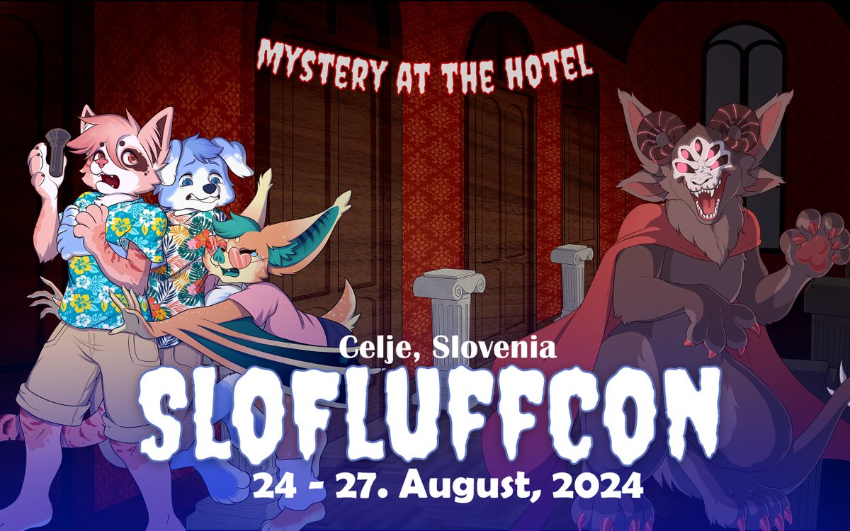 SloFluffCon's tweet image. ⚡️Lightning flashes, revealing mysterious shadows...⚡️ 

Welcome to the Mystery at the Hotel!  👻
 
📅 24 – 27. August 2024
📍 Hotel Evropa - Celje, Slovenia

Registration starts: 16th March 2024, 20:00 CET.

Ticket prices: slofluffcon.org