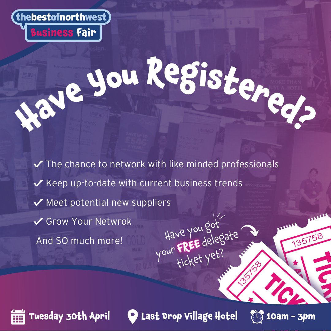 🎉 Join Us for Free at Thebestofnorthwest Business Fair! 🎉

🤗 Calling all business enthusiasts and networking pros!

📆 Mark your calendars for an unmissable event this April – Thebestofnorthwest Business Fair.

🔗 thebestofnorthwest.co.uk/business-fair-…