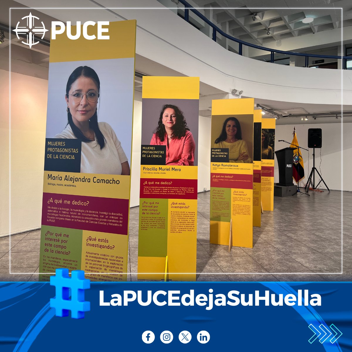 PUCE_Ecuador's tweet photo. 🔛 Inauguramos la exposición Mujeres protagonistas en la ciencia. En esta muestra, conocerás los logros de las más de 120 mujeres científicas que dejan huella en el Ecuador y el mundo 😎. https://t.co/Nippiwtl6m