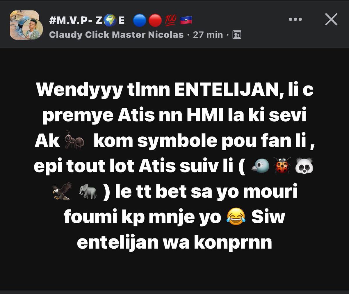 HarleyDjHurric1's tweet photo. Men sam jwenn sou Face la🤣🤣🤣@wendyyyytraka 🤣🤣🤣 https://t.co/v3u9pEPIv2