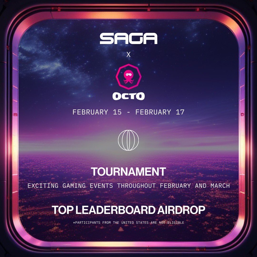 📱🐙 Get ready, gamers! Saga is teaming up with @Octo8gaming for an epic month of tournaments, kicking off this week! 🚀 📅 Dates: The first tournament takes place this Thursday, Feb 15th to Saturday, Feb 17th. Mark your calendars! 🎮 Game: War of Meme Coins 🪙🐶 🕹️ How to