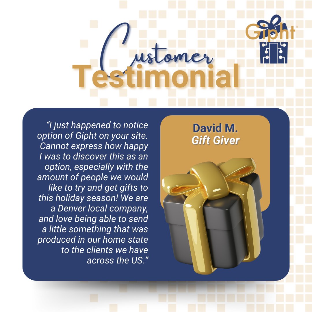 🌟 Client Spotlight & A Huge Thank You! 🌟

Thank you, David, and all gift-givers who believe in the power of thoughtful gifting.  👉 Experience the Gipht difference at app.gipht.io/marketplace.

 #HappyClients #Gifting #DigitalGifting #CustomerExperience