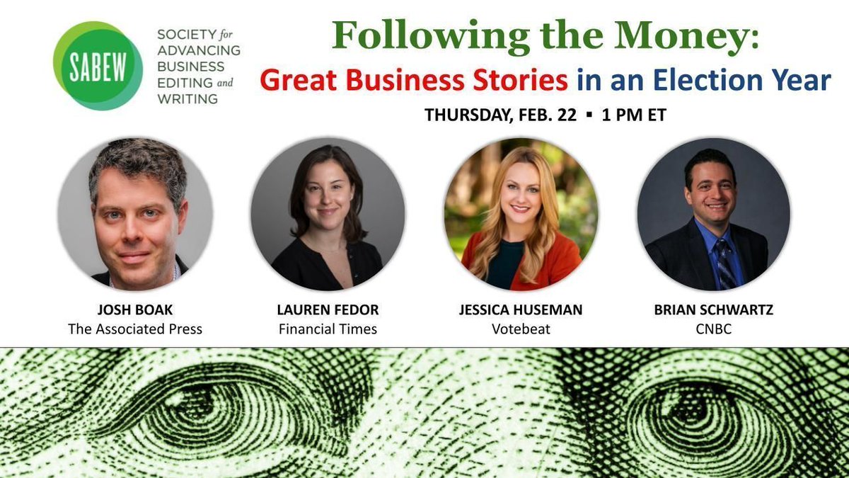 SABEW's tweet image. 🆕 #Journos Training: Learn how to develop story ideas tied to the election on Feb. 22 @ 1pm ET. @LaurenFedor to moderate discussion on political finance &amp;amp; how to mine stories from data &amp;amp; trends with @joshboak, Jessica Huseman &amp;amp; @schwartzbCNBC. 

🔗 bit.ly/49QArcf