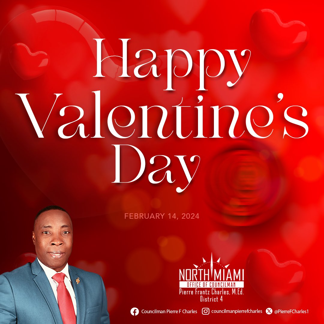 Roses are red, violets are blue, from your Councilman Pierre Frantz Charles, HAPPY VALENTINE’S DAY to you!

#weareinittogetherinD4 #Get2NoMi #valentinesday #councilman #district4  #cityofnorthmiami #government #nomi #publicservice #mayorandcouncil #fyp #explorepage #explore