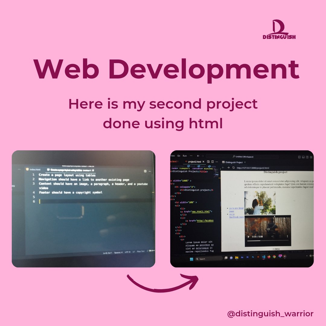 DWarrior_Tech's tweet image. Here is my web development project for the intermediate section. 

I created a web layout using tables
Then added links, photos and videos 
Then I added a footer using the copyright symbol. 

Follow: Josiah Abraham 

See you again.

#webdevelopment #webdesigner #webdesign