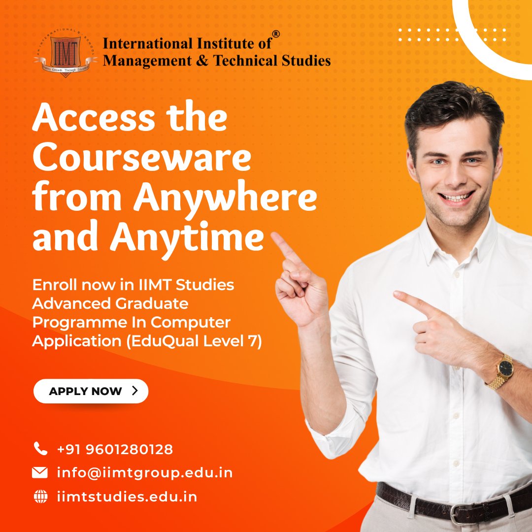IIMTStudies's tweet image. Access the courseware form anywhere and anytime
Enroll now in @IIMTStudies Advanced Graduate Programme in Computer Application
#elearning #OnlineLearning #computerApplication #advancedGraduate #onlinecourses #learn #graduate #EduQual #level7programmes #LearnAndGrow #StudyOnline